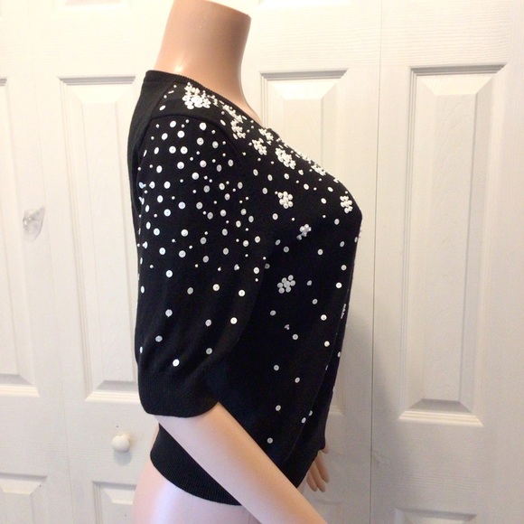MICHAEL Michael Kors Womens Black Beaded Sequin Half Sleeve Cardigan Size PL - Picture 5 of 10